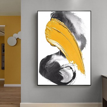 150の主題の芸術作品 Painting - パレットナイフによる黄色のブラシストロークウォールアートミニマリズム